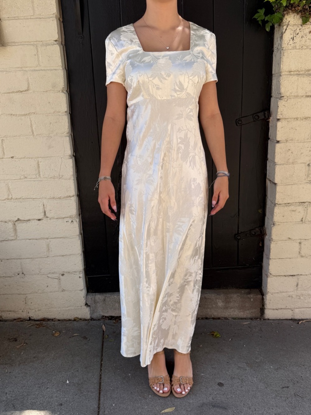vintage 90s All That Jazz Cream Jacquard Square-Neck Maxi coastal cowgirl Dress